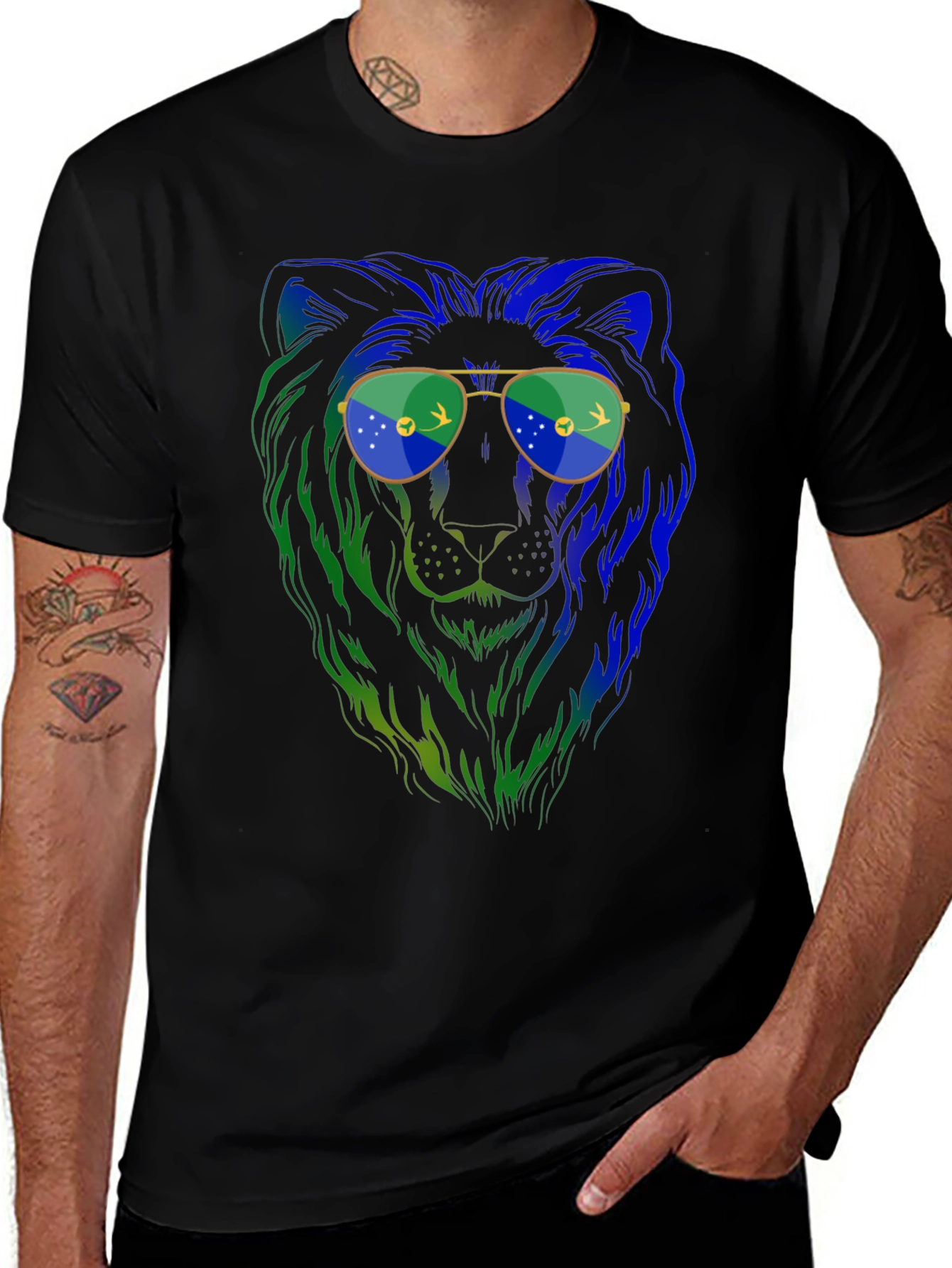Variant 30 of Lion with Sunglasses Graphic Tee - Men's Black T-Shirt