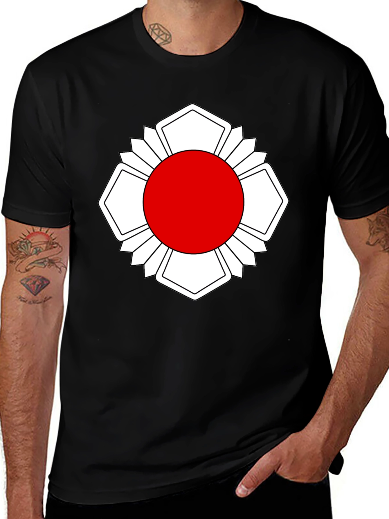 Variant 12 of Embroidered Japanese Emblem Black T-Shirt