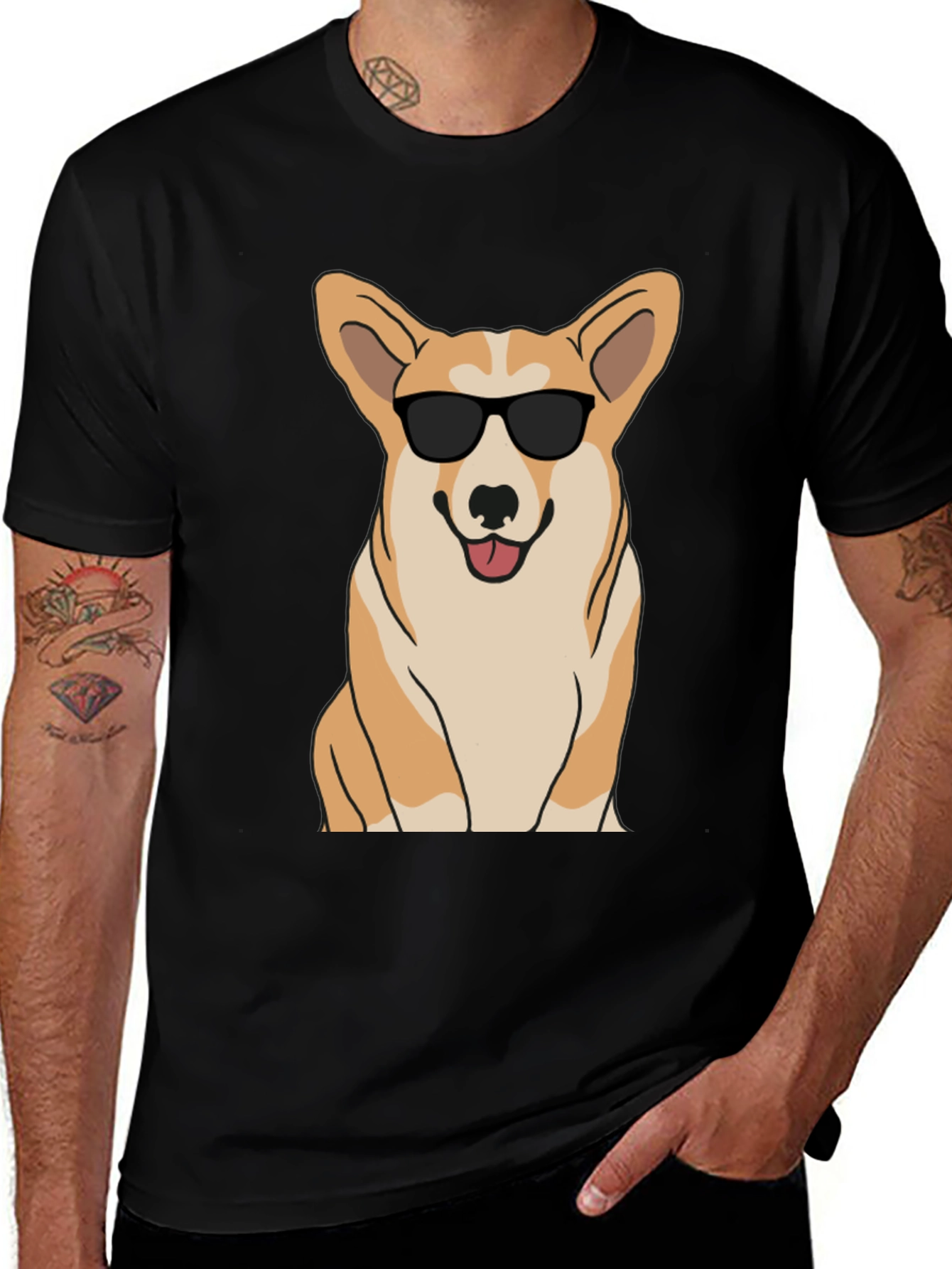 Variant 29 of Cool Corgi Black T-Shirt