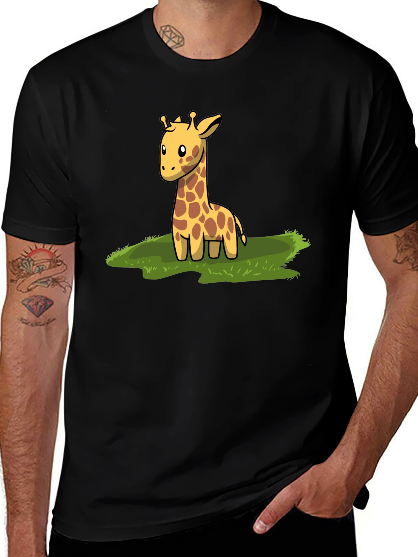 Variant 19 of Cute Giraffe Graphic Tee - Black Cotton T-Shirt
