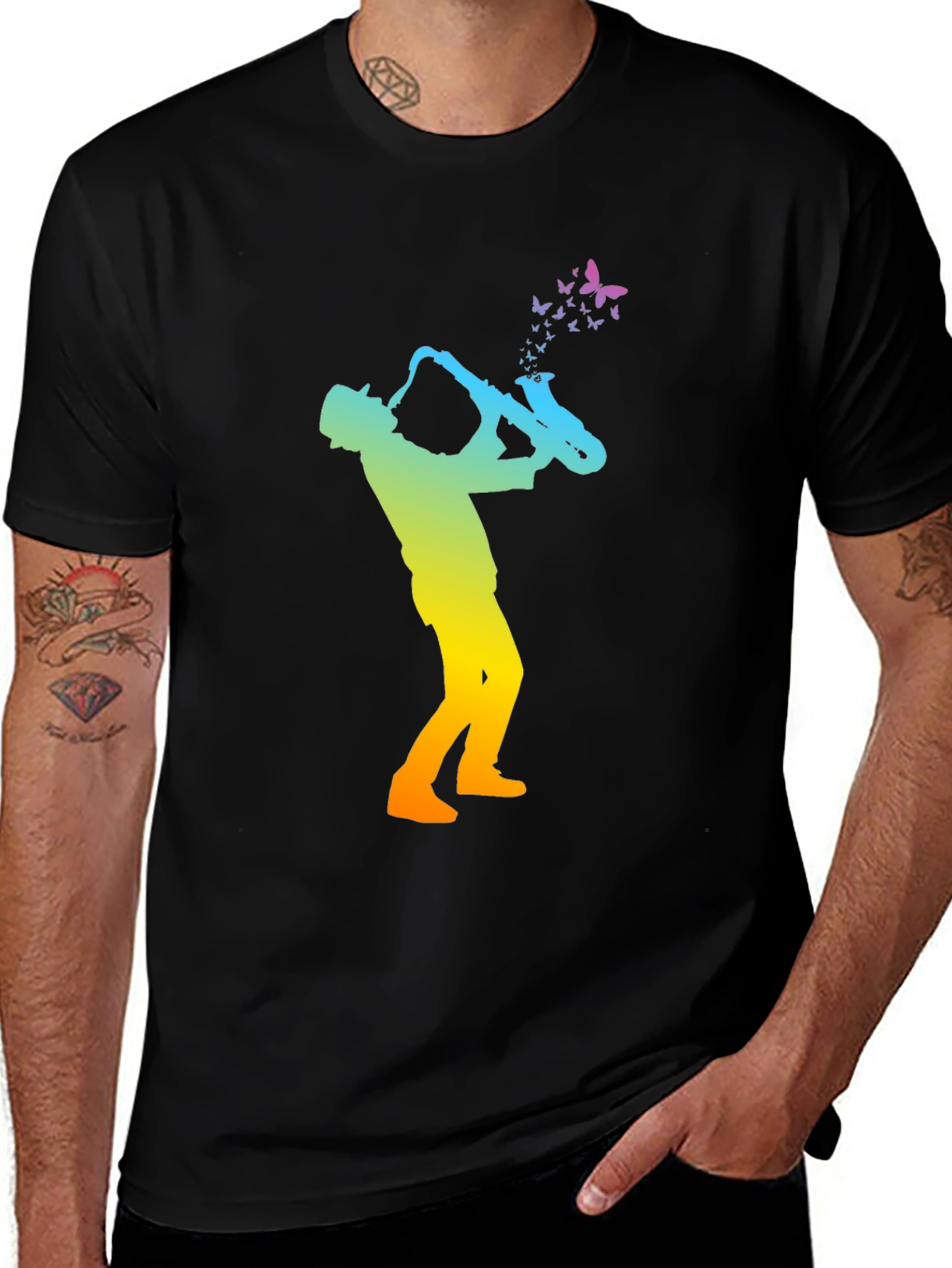 Variant 22 of Jazz Musician Butterfly Rainbow Graphic Tee