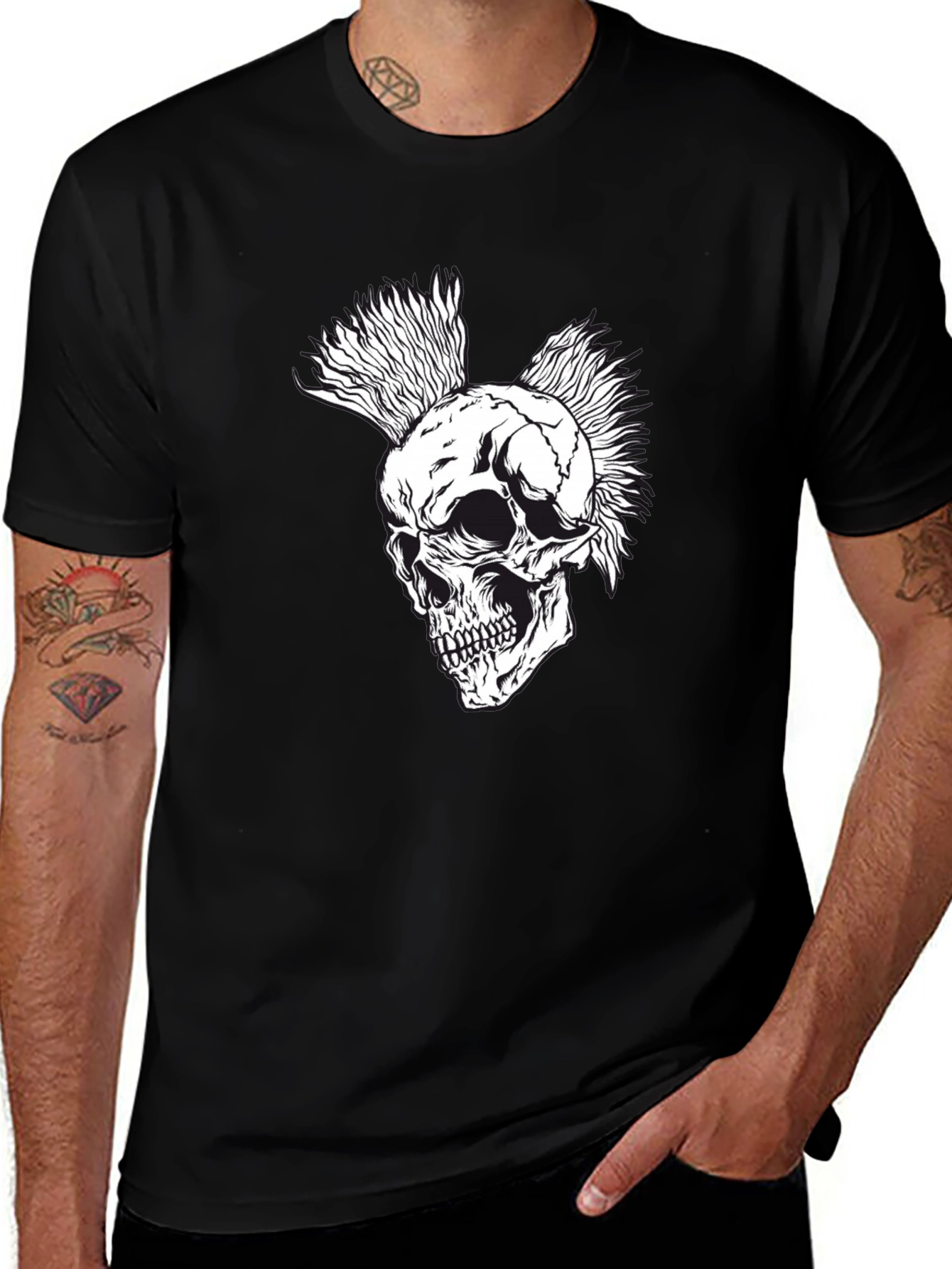 Variant 24 of Punk Skull Graphic Tee - Black Cotton T-Shirt