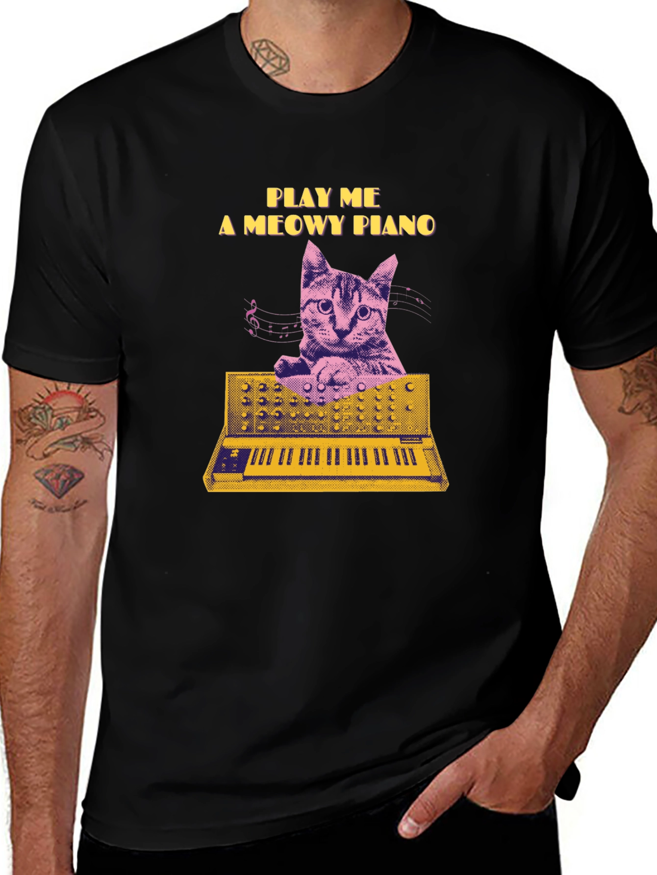 Variant 20 of Play Me a Meowy Piano Black T-Shirt