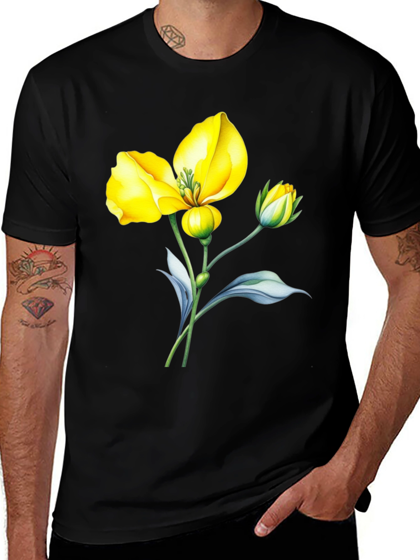 Variant 23 of Black T-Shirt with Yellow Flower Graphic