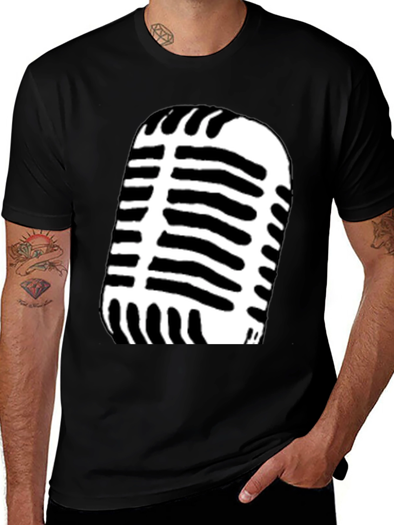 Variant 21 of Retro Microphone Graphic Tee - Black Cotton Blend