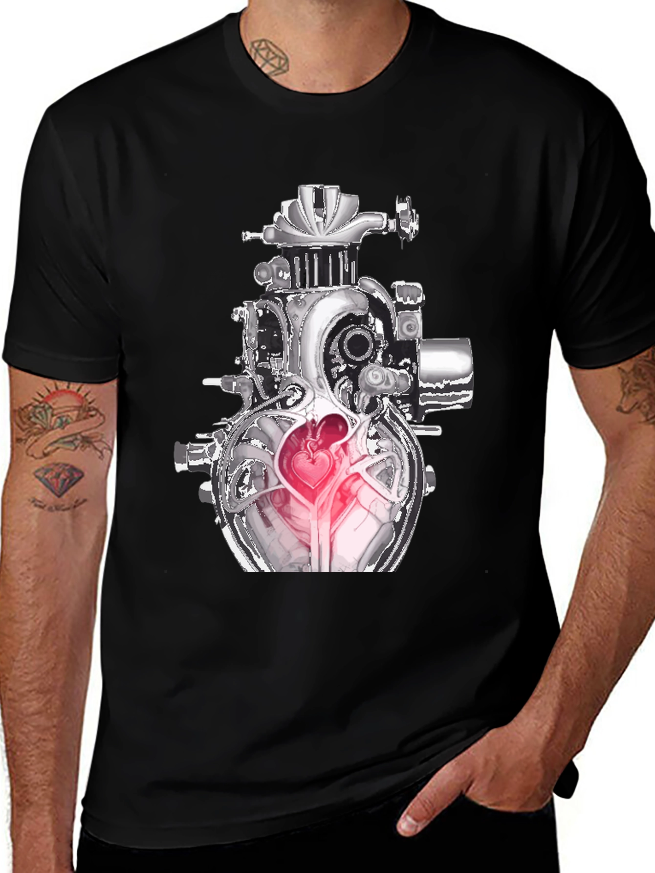 Variant 13 of Robotic Heart T-Shirt - Black Graphic Tee