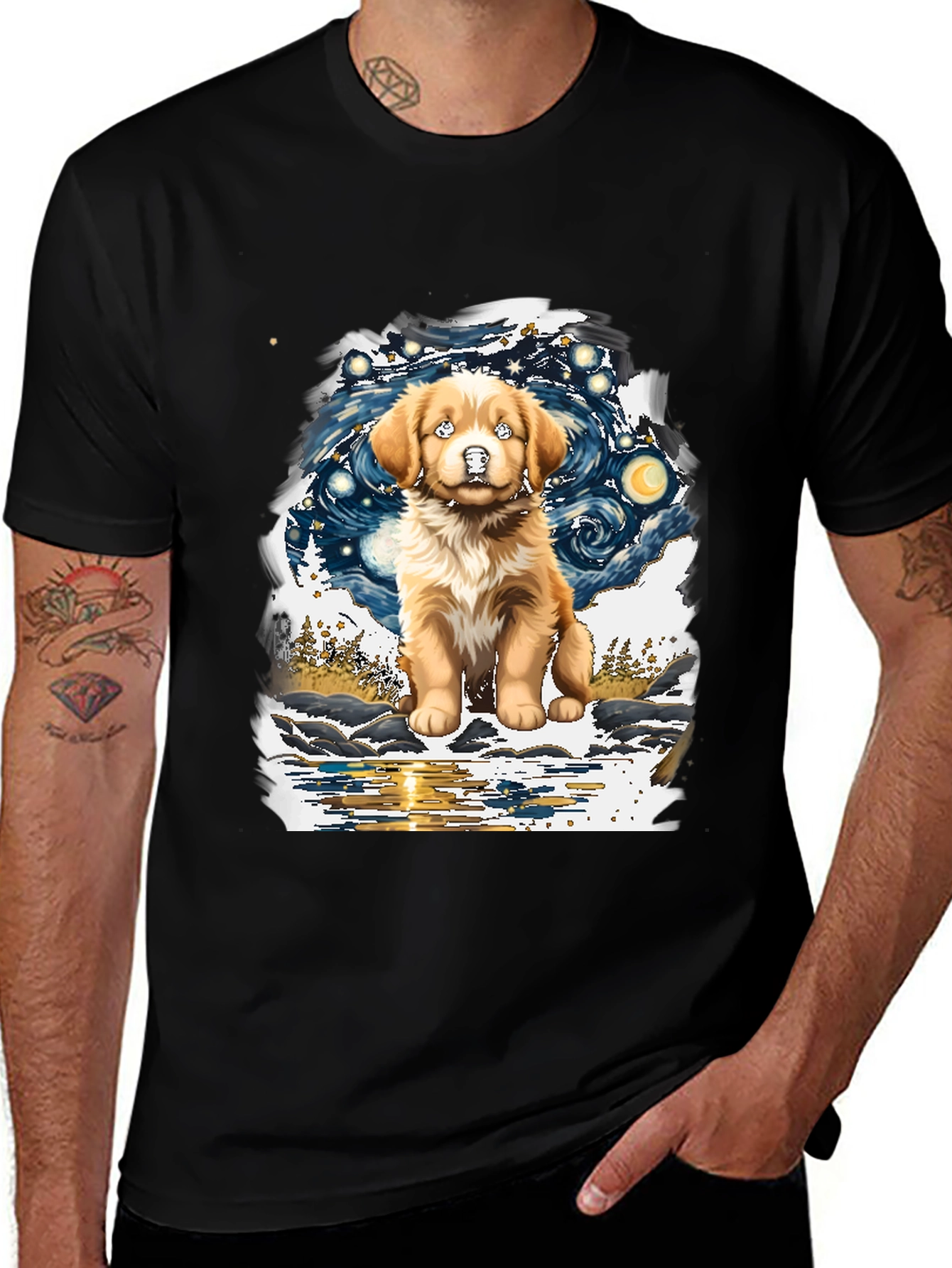 Variant 27 of Starry Dog T-Shirt - Artistic Pet Lover Tee