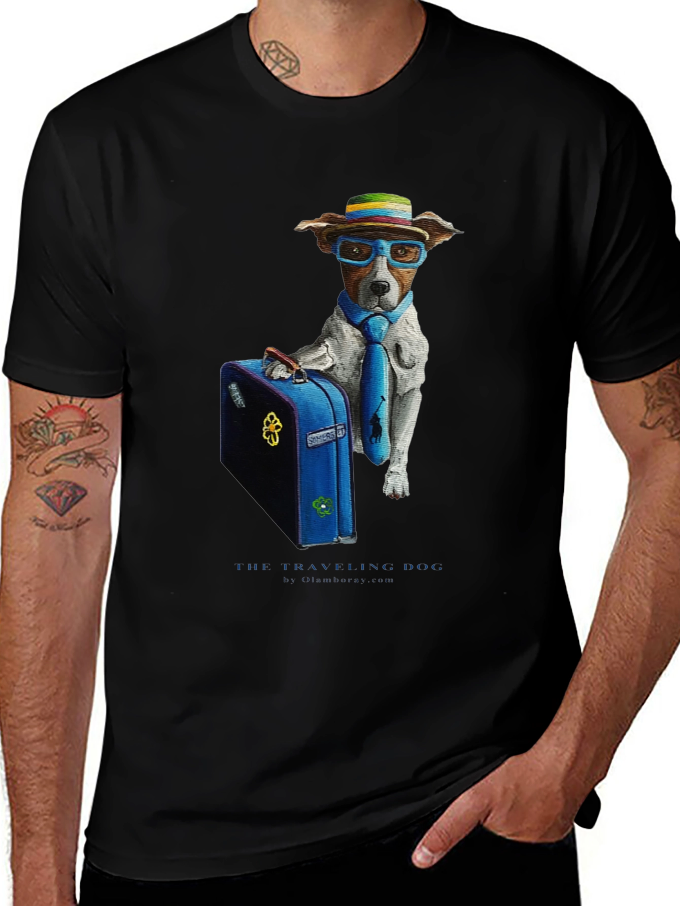 Black Traveling Dog Graphic T-Shirt main image