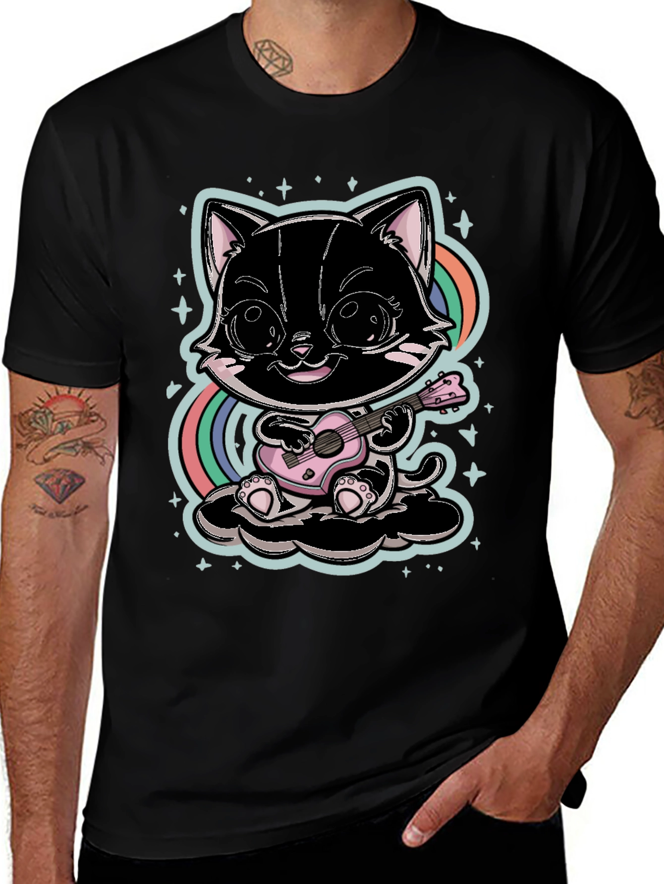 Variant 26 of Cute Cat Playing Ukulele T-Shirt
