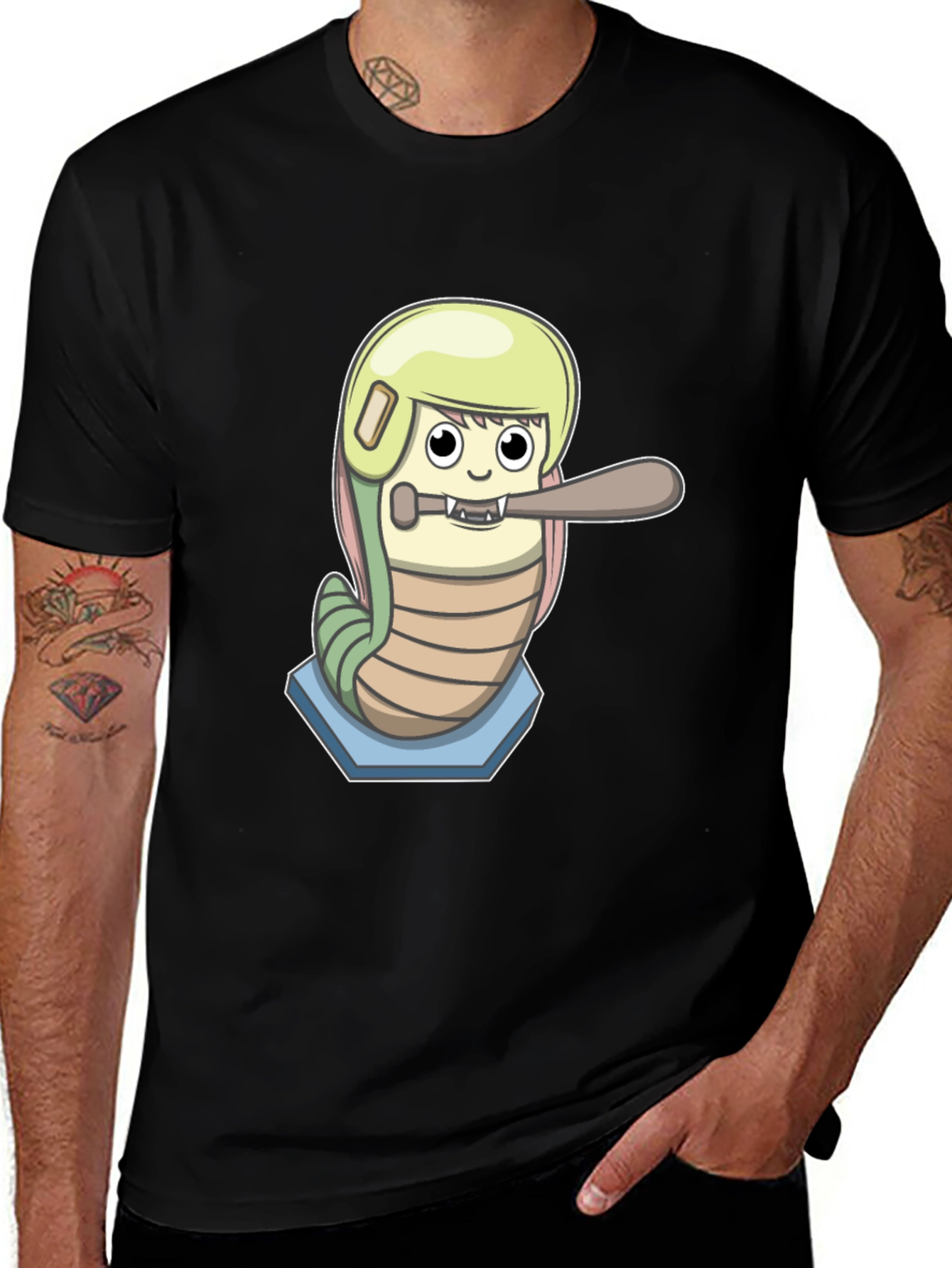 Variant 29 of Baseball Worm Graphic Tee - Unique Cartoon Design