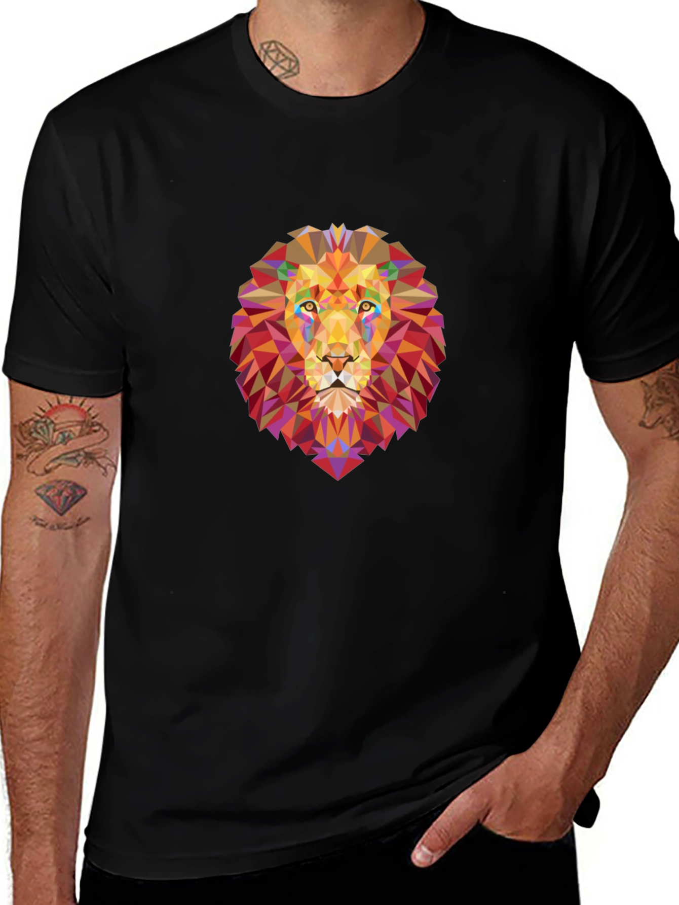 Variant 10 of Geometric Lion Graphic Black T-Shirt