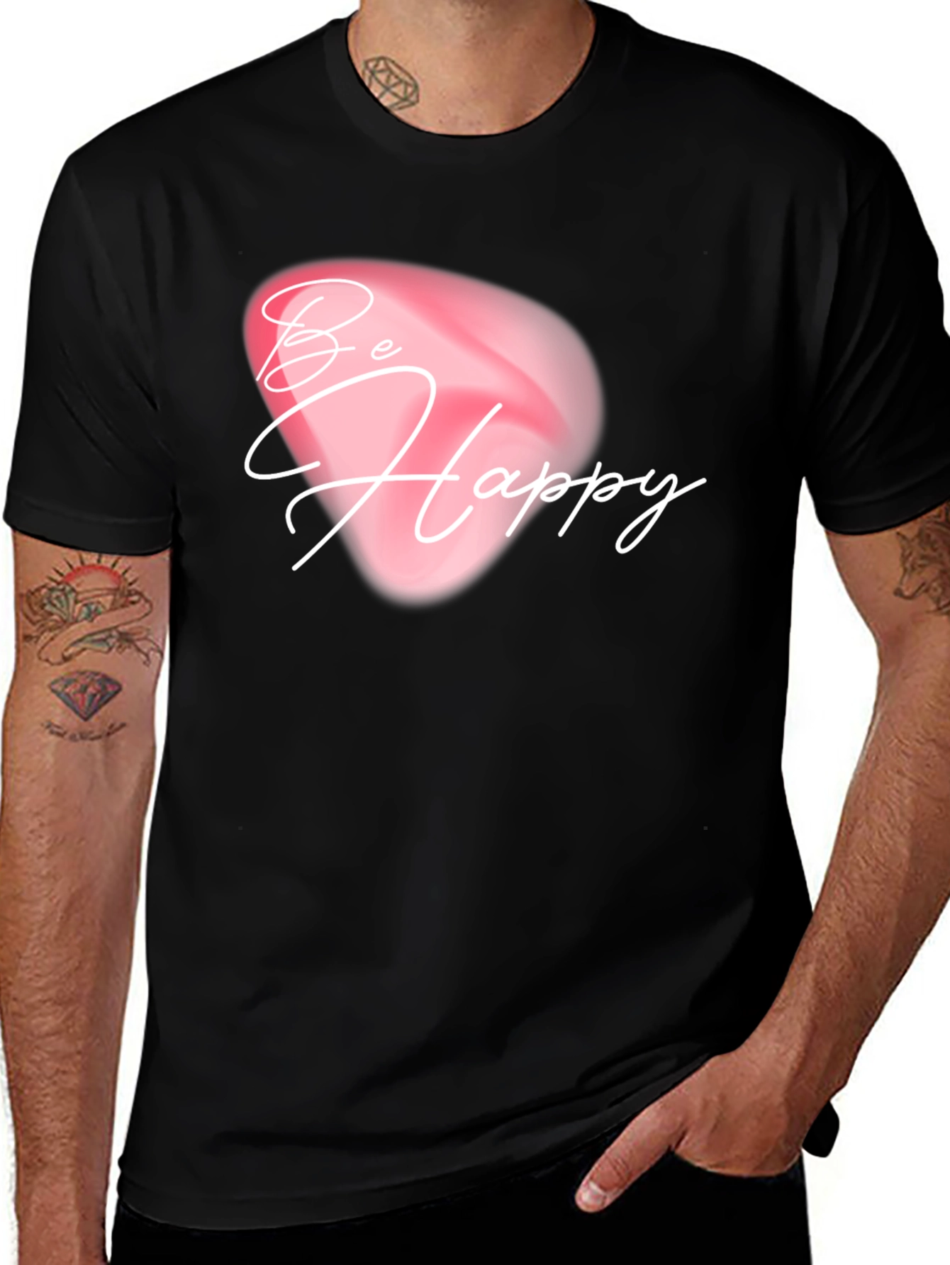 Variant 4 of Be Happy Graphic Tee - Black Casual Shirt