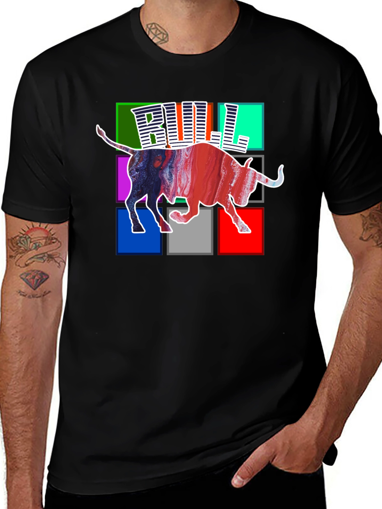 Variant 18 of Abstract Bull Graphic Print Black T-Shirt