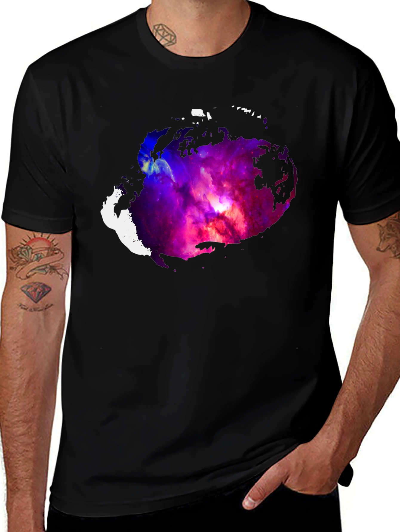 Variant 13 of Galaxy Print Black Crew Neck T-Shirt