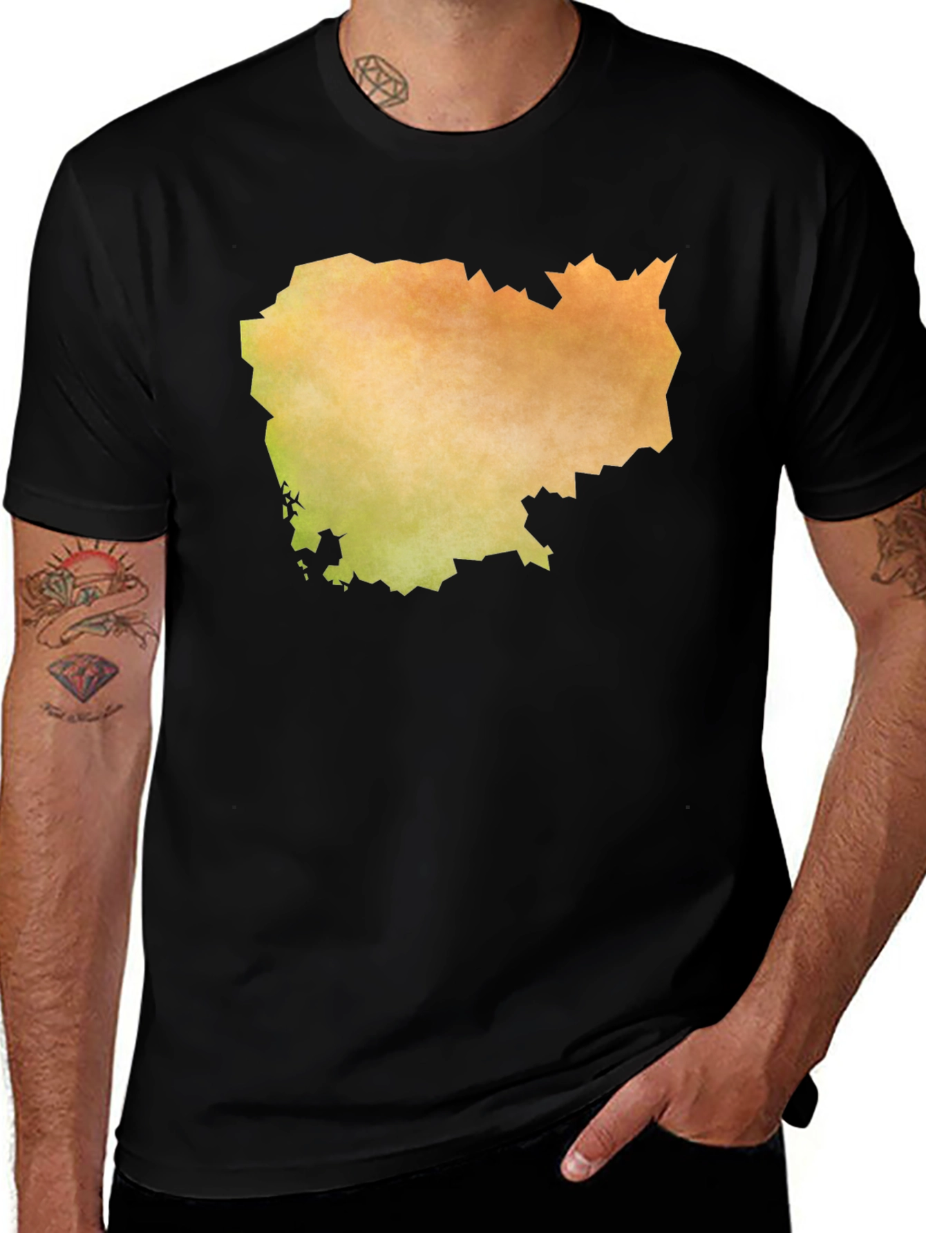 Variant 3 of Cambodia Map T-Shirt - Grunge Style, Black Tee