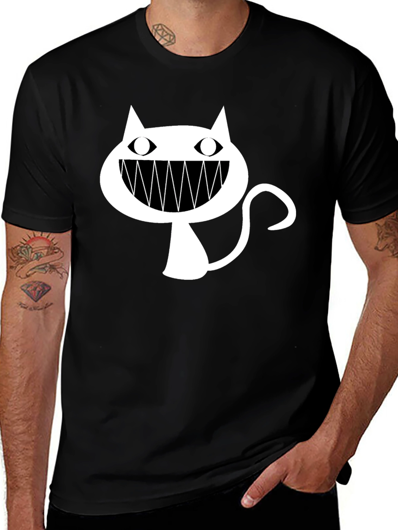 Variant 2 of Black T-Shirt with Cartoon Cat Graphic