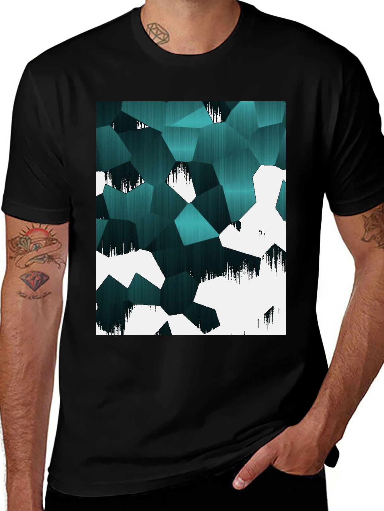 Variant 5 of Abstract Geometric Teal & White Graphic T-Shirt