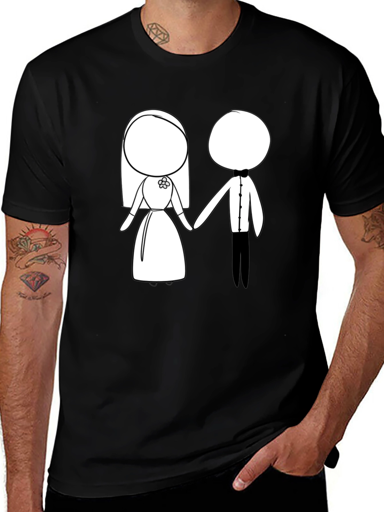 Variant 29 of Cartoon Bride & Groom Black T-Shirt