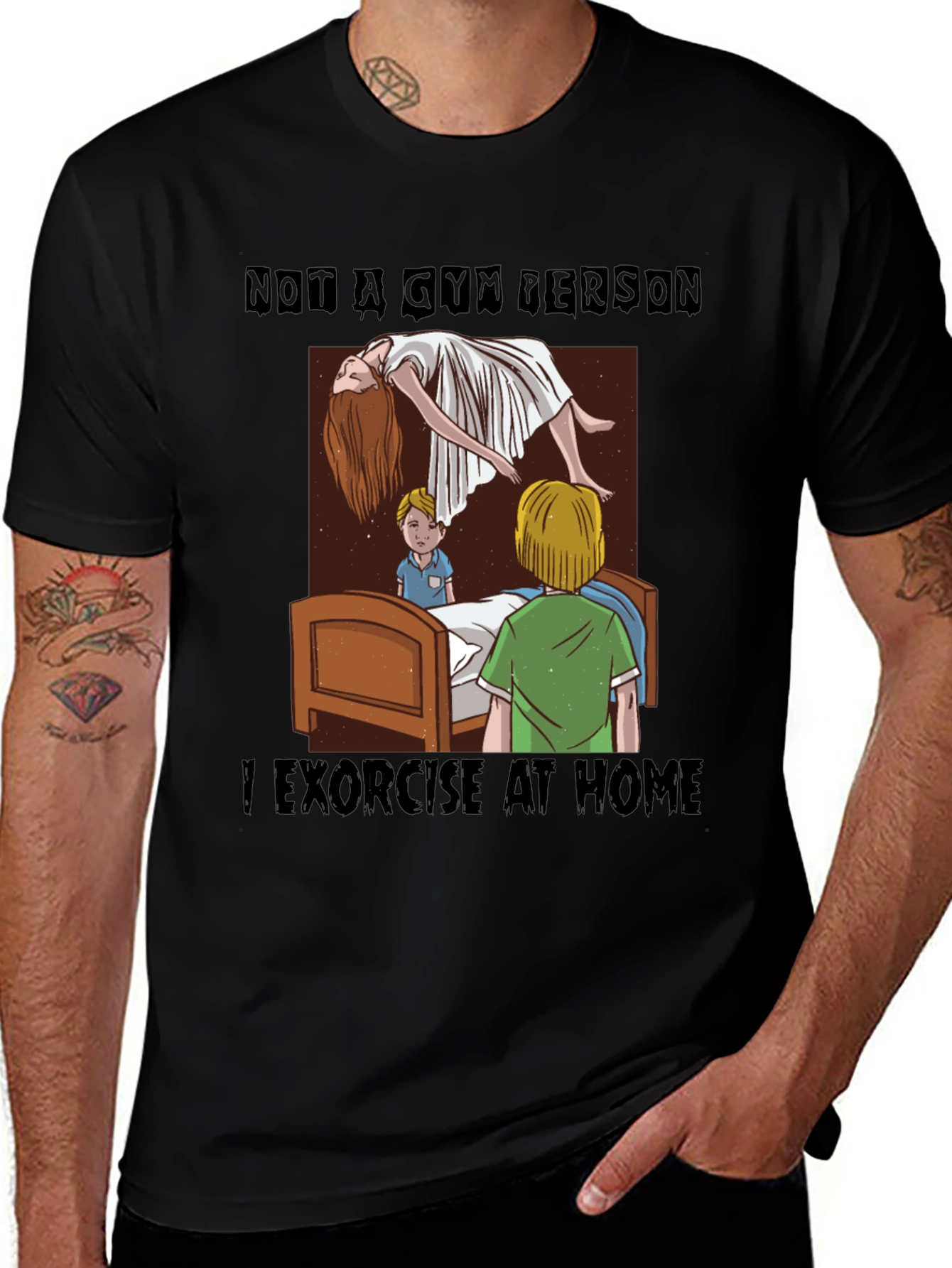 Variant 7 of Exorcise At Home Graphic Tee - Black Humor T-Shirt