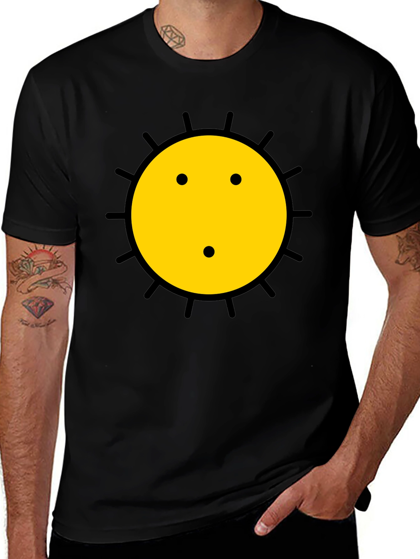 Variant 9 of Funny Sun Face Black T-Shirt