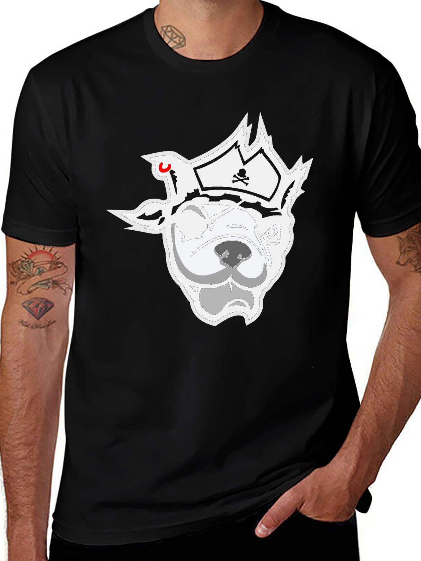 Variant 30 of Pirate Dog Graphic T-Shirt - Black Crew Neck Tee