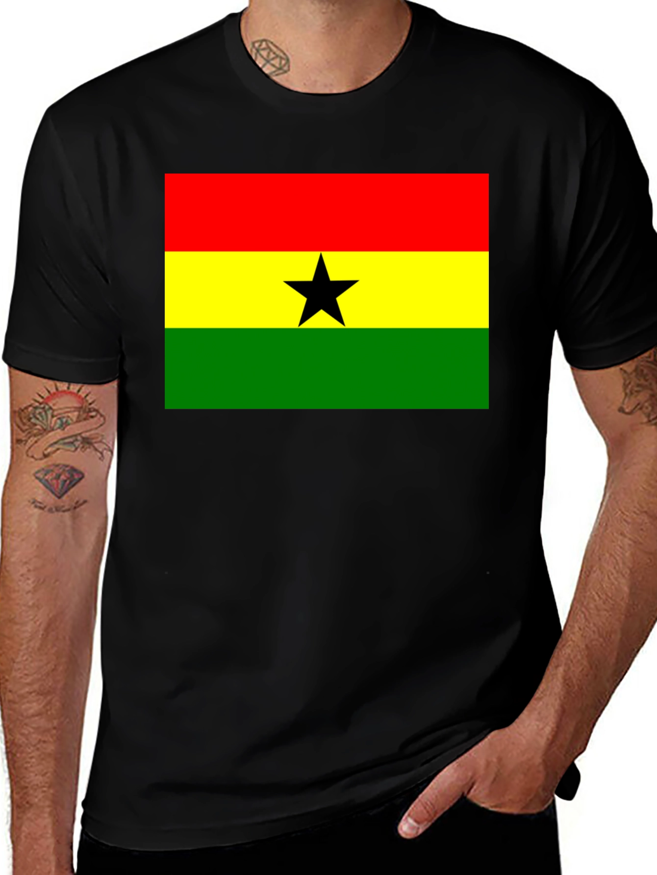 Variant 4 of Ghana Flag Graphic Tee - Black Cotton T-Shirt