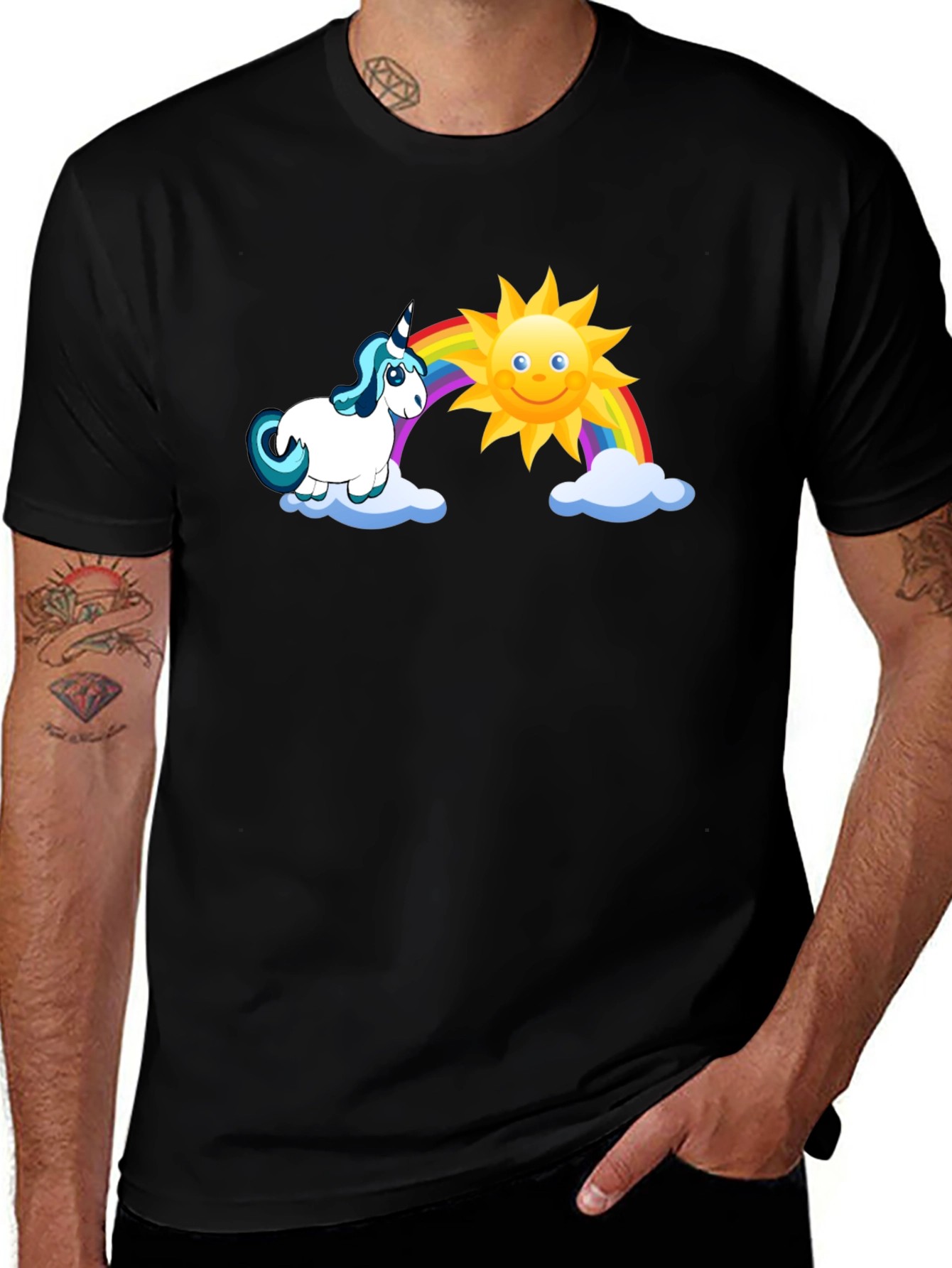 Variant 21 of Unicorn Rainbow Graphic Tee - Black Cotton T-Shirt