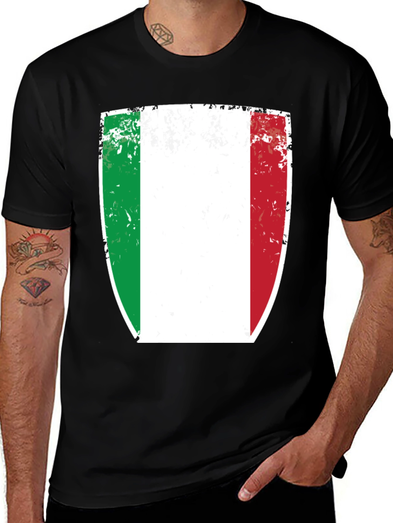 Italian Flag T-Shirt - Distressed Shield Design