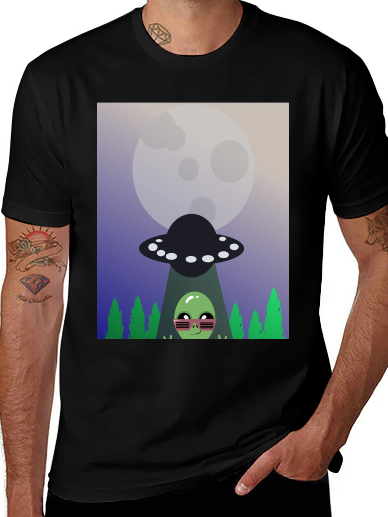 Variant 7 of Alien UFO Graphic Tee - Black Cotton T-Shirt
