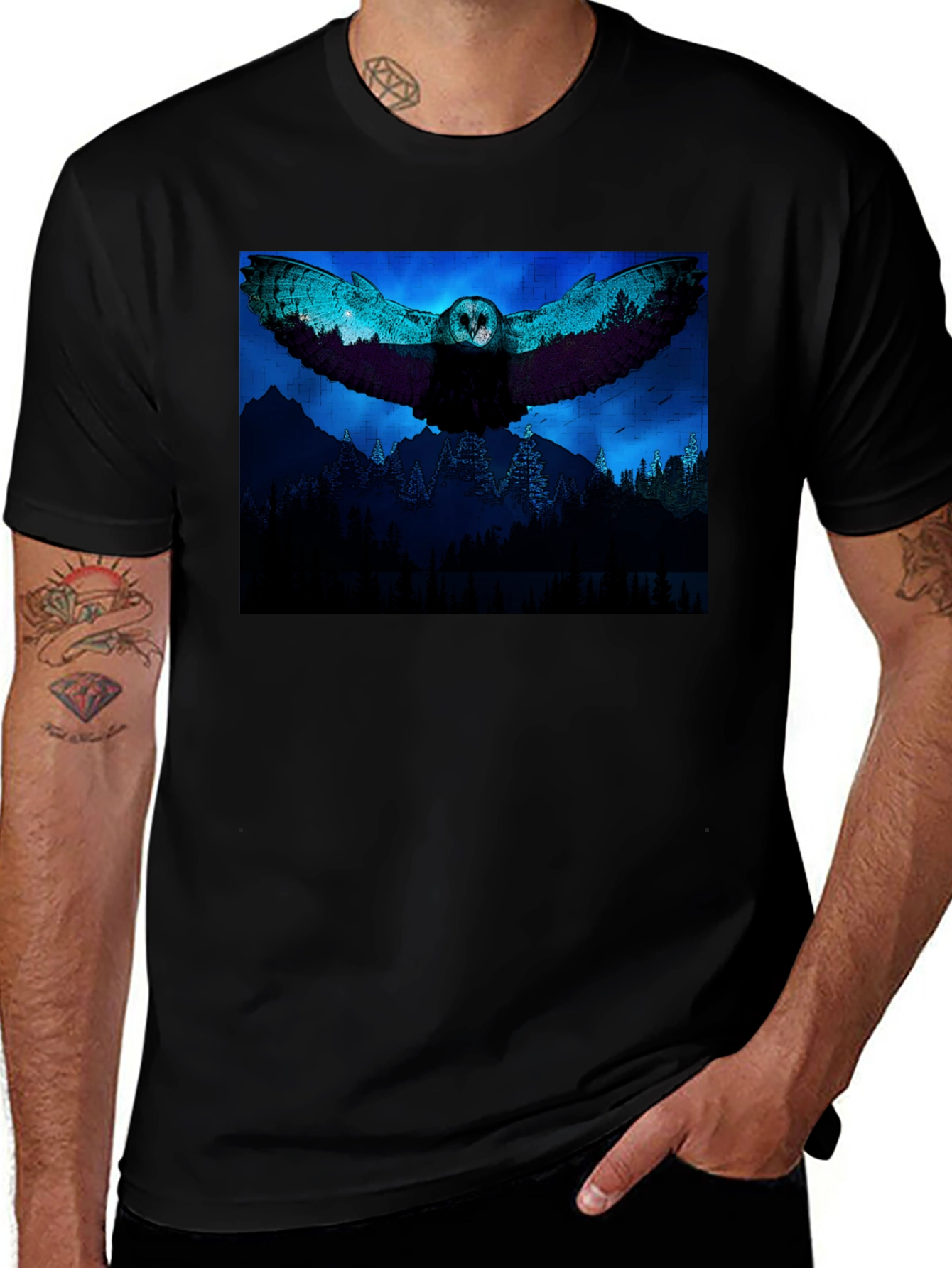 Variant 2 of Owl Flight Graphic Print Black T-Shirt