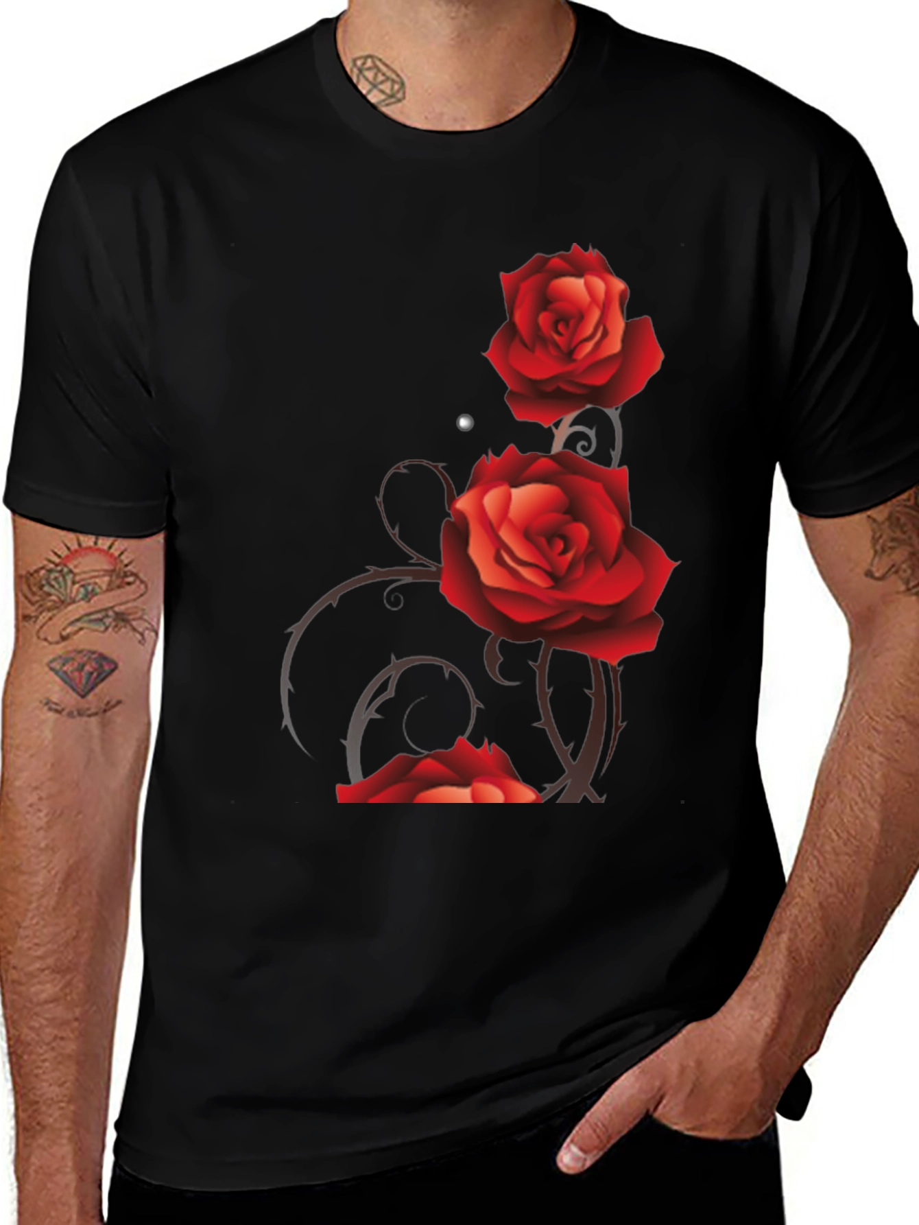 Variant 5 of Rose Graphic Print Black T-Shirt