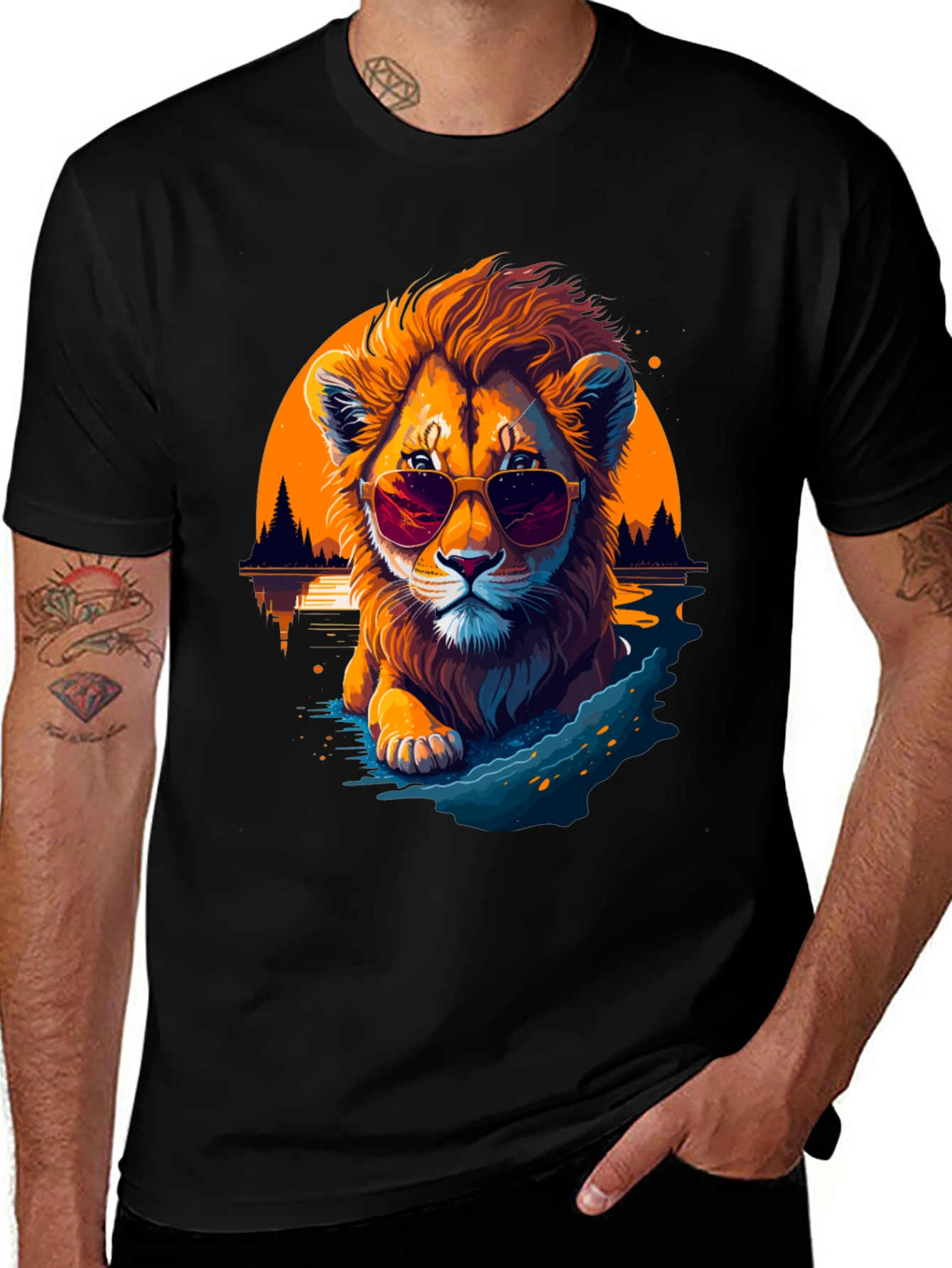 Variant 17 of Cool Lion Graphic Tee - Chill Vibes Only