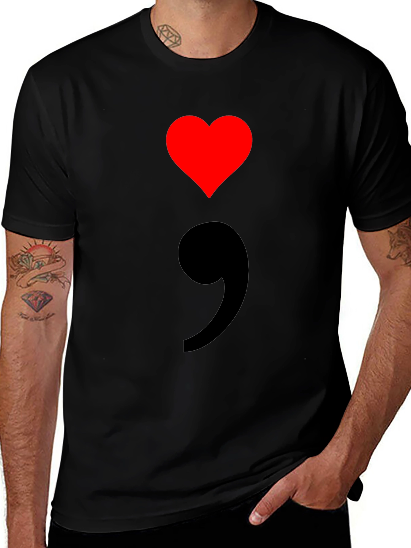 Variant 2 of Semicolon Heart Graphic T-Shirt: Mental Health Awareness Tee