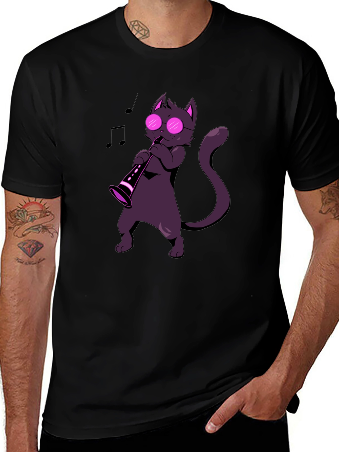 Variant 21 of Cat Saxophone Player Graphic Tee - Music Lover Shirt