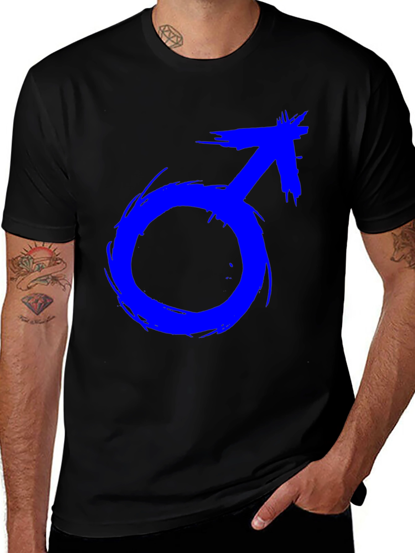 Variant 8 of Men's Black T-Shirt with Blue Male Symbol