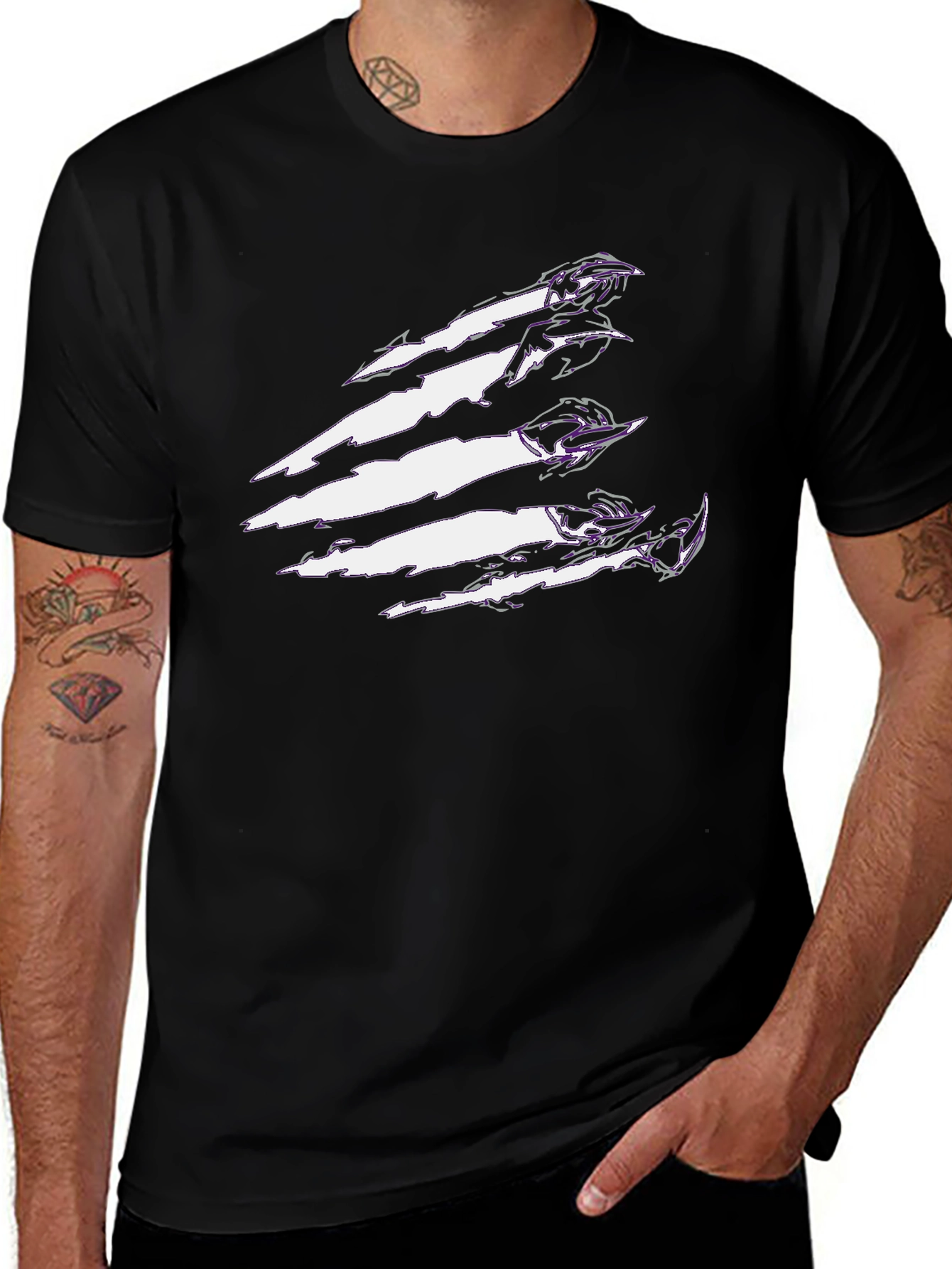 Variant 26 of Black Graphic Tee with Claw Scratch Design