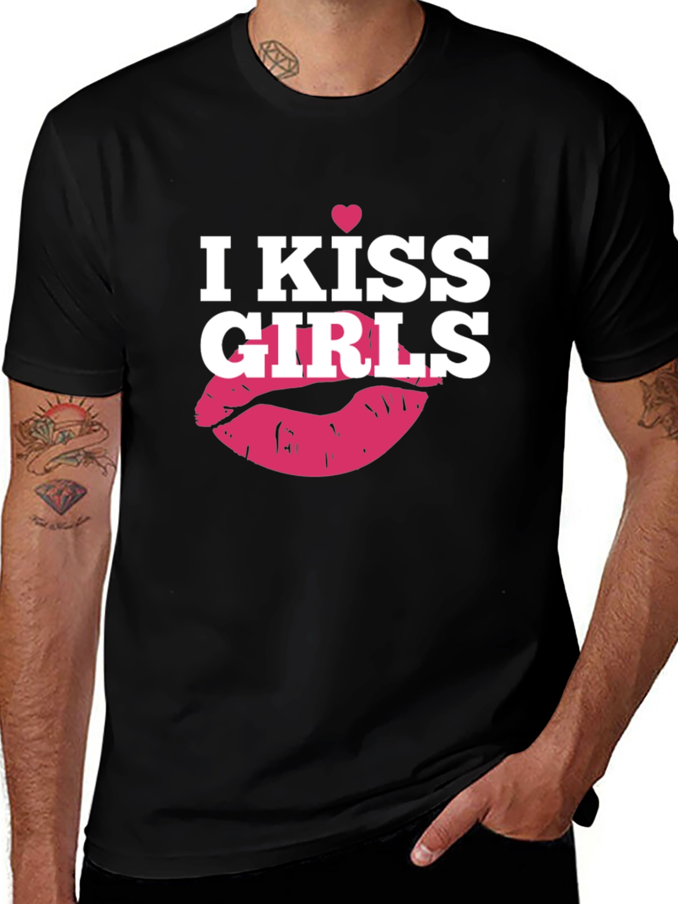 Variant 8 of I Kiss Girls T-Shirt - Black Graphic Tee