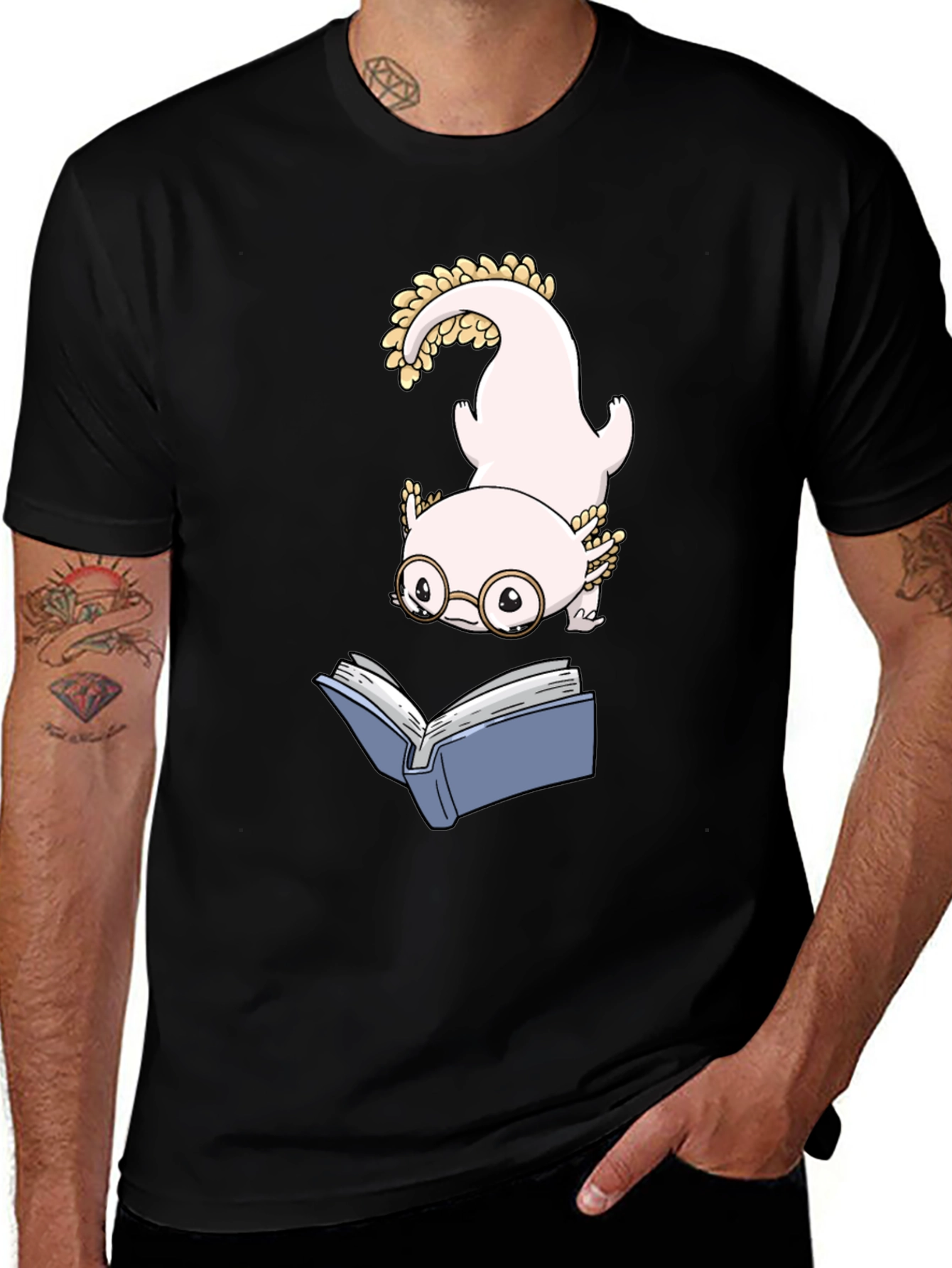 Variant 22 of Axolotl Reading Book Black T-Shirt