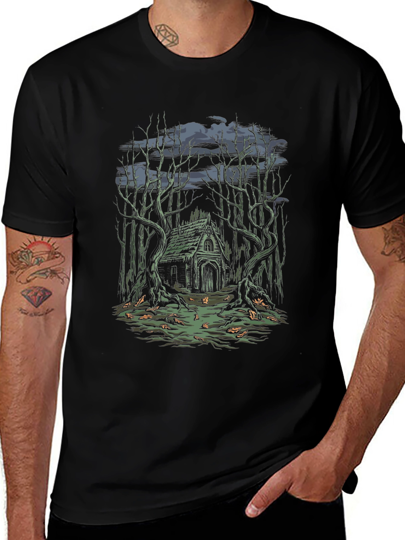 Variant 6 of Haunted Forest Cabin Graphic Tee
