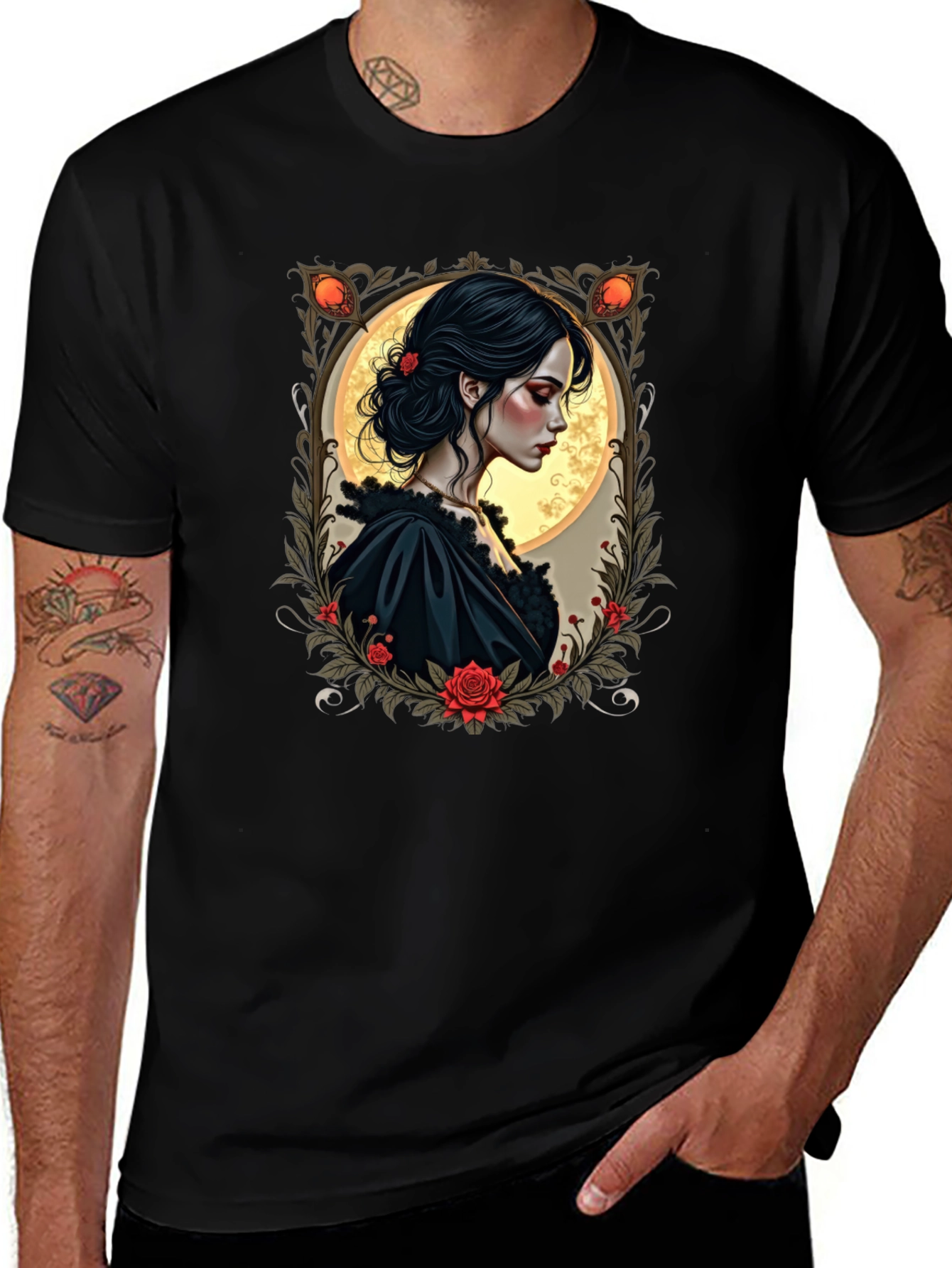 Variant 19 of Gothic Romance T-Shirt - Floral Portrait Tee
