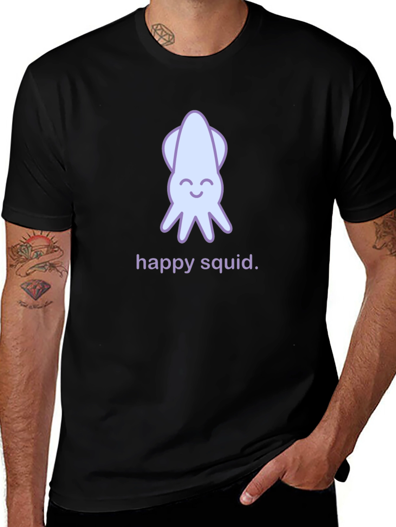 Variant 15 of Happy Squid Graphic Tee - Black Cotton T-Shirt