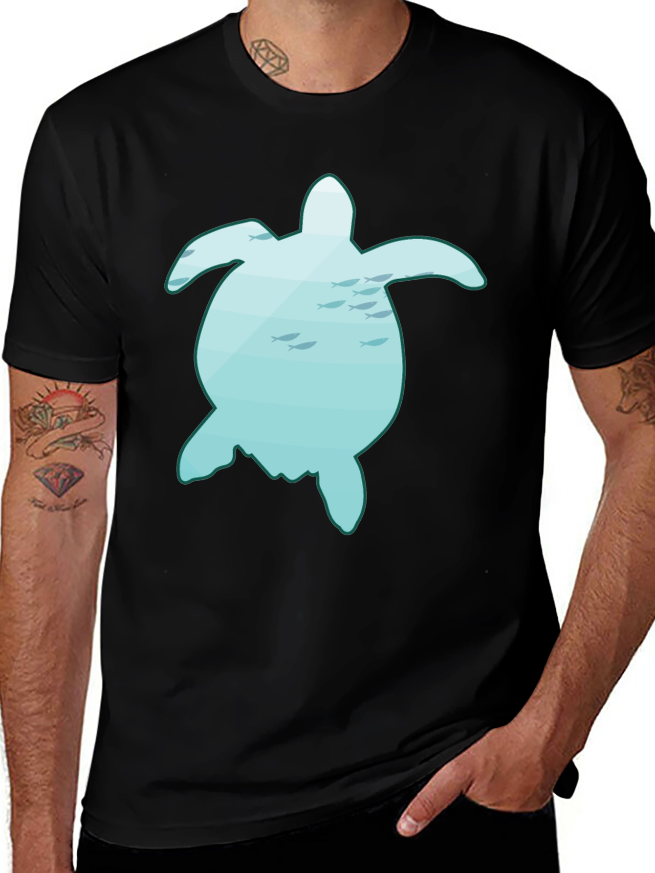 Variant 9 of Sea Turtle Graphic Tee - Black Cotton T-Shirt