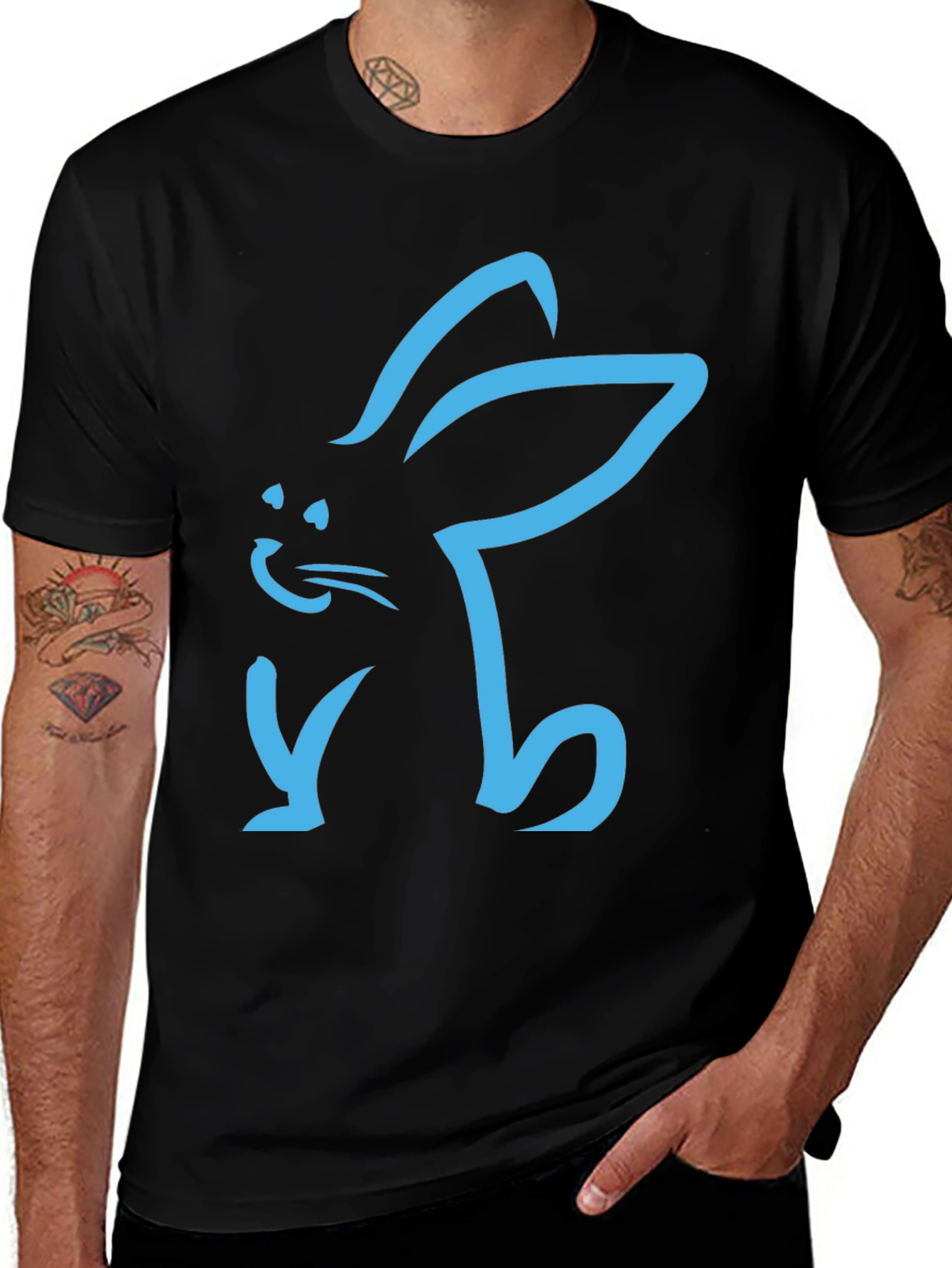 Variant 9 of Blue Bunny Outline Graphic Tee - Black