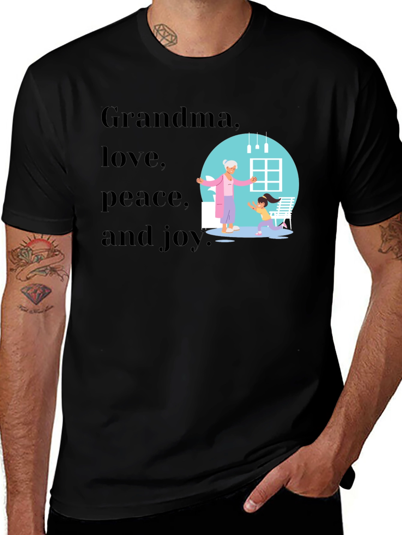 Variant 4 of Grandma Love Peace Joy Black T-Shirt
