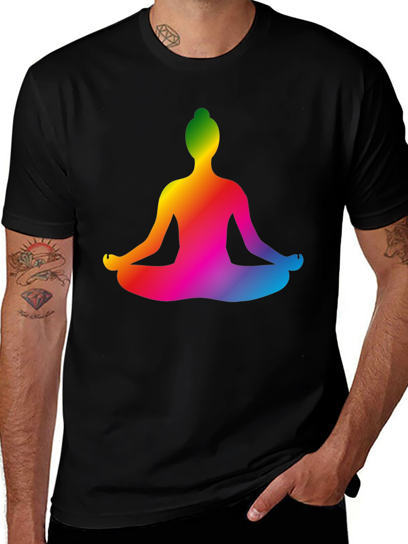 Variant 6 of Rainbow Yoga Pose Graphic Black T-Shirt