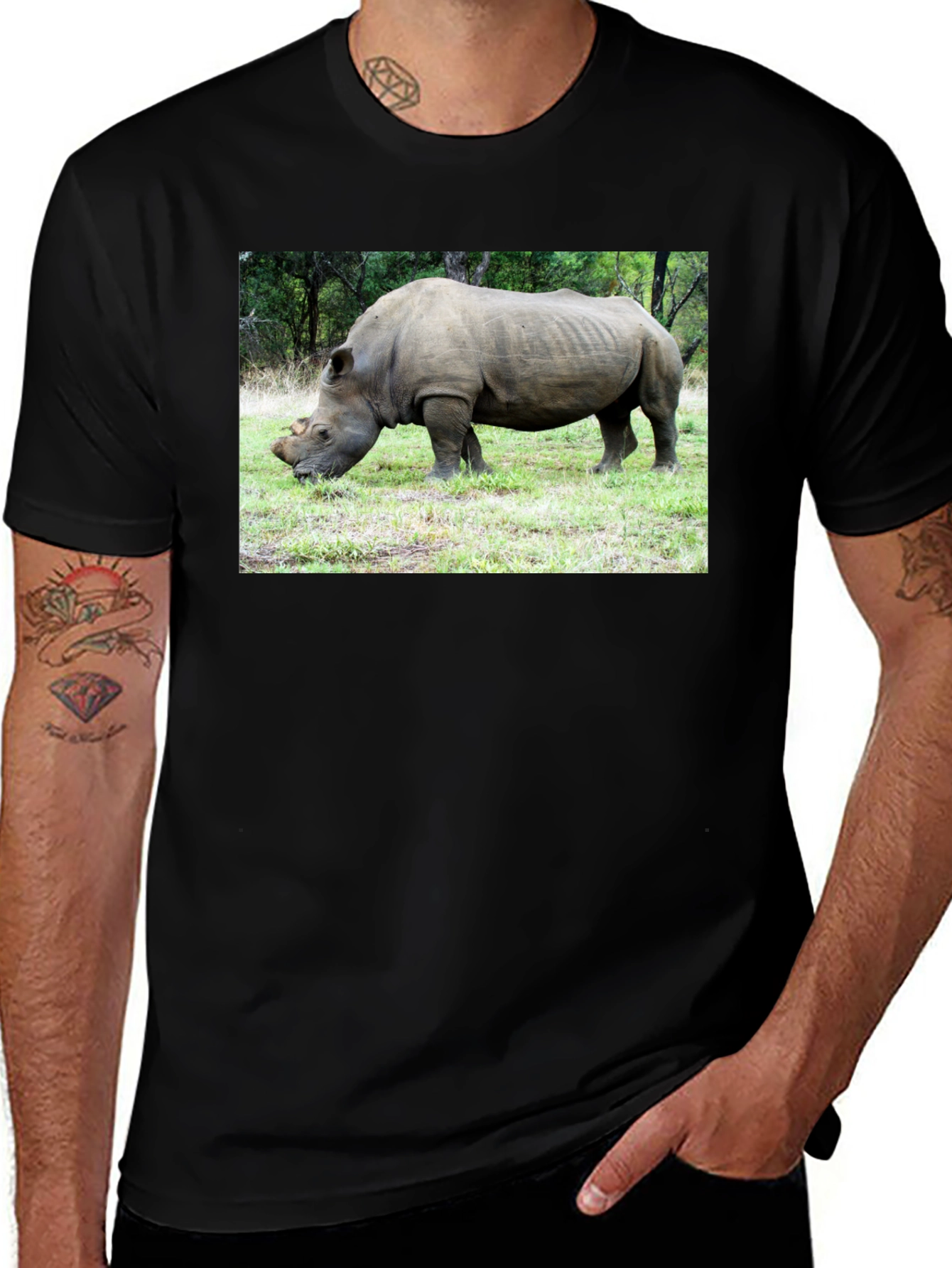 Variant 27 of Rhino Graphic Print Tee - Black Cotton T-Shirt