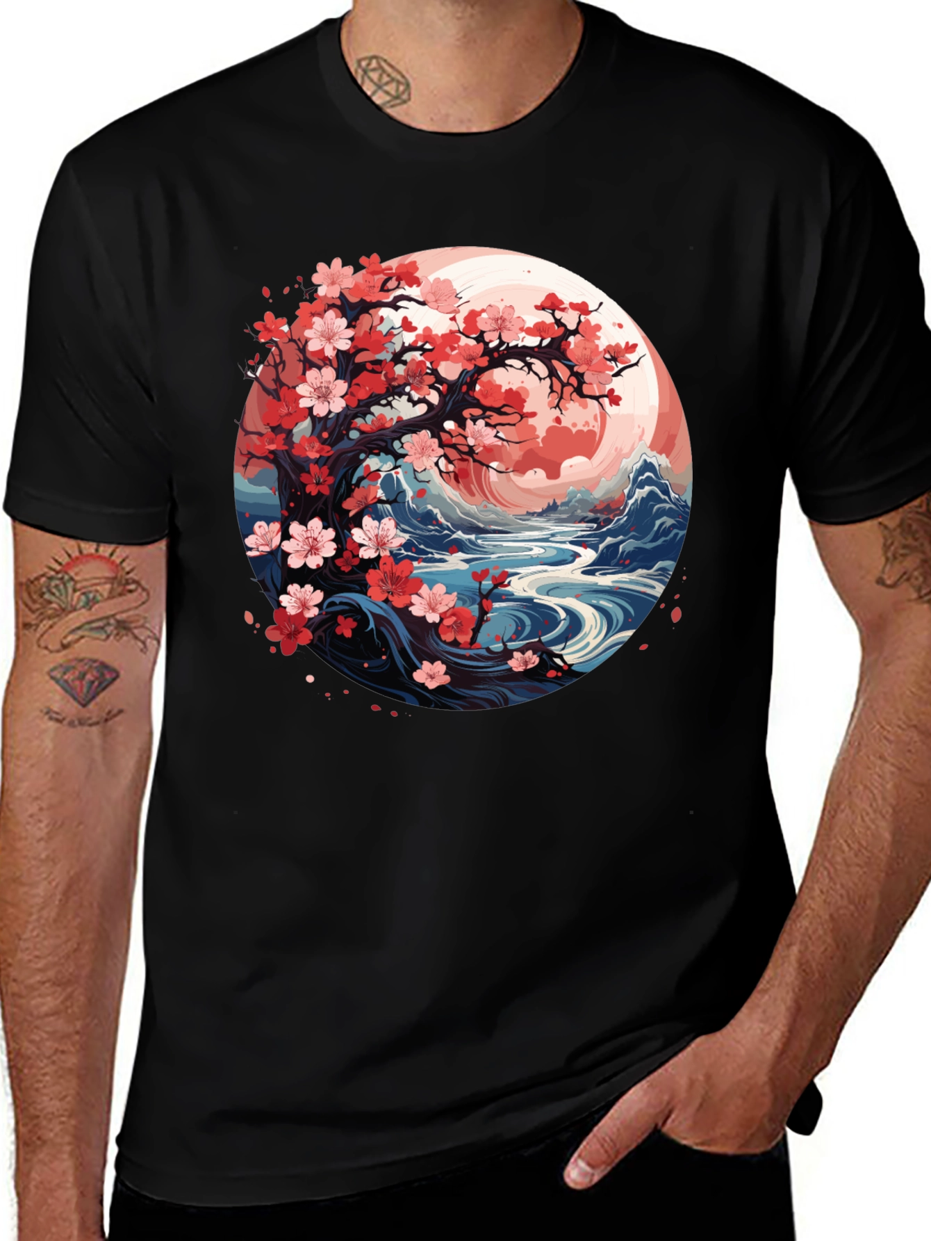 Variant 24 of Sakura Tree Graphic Tee - Black Cotton Blend