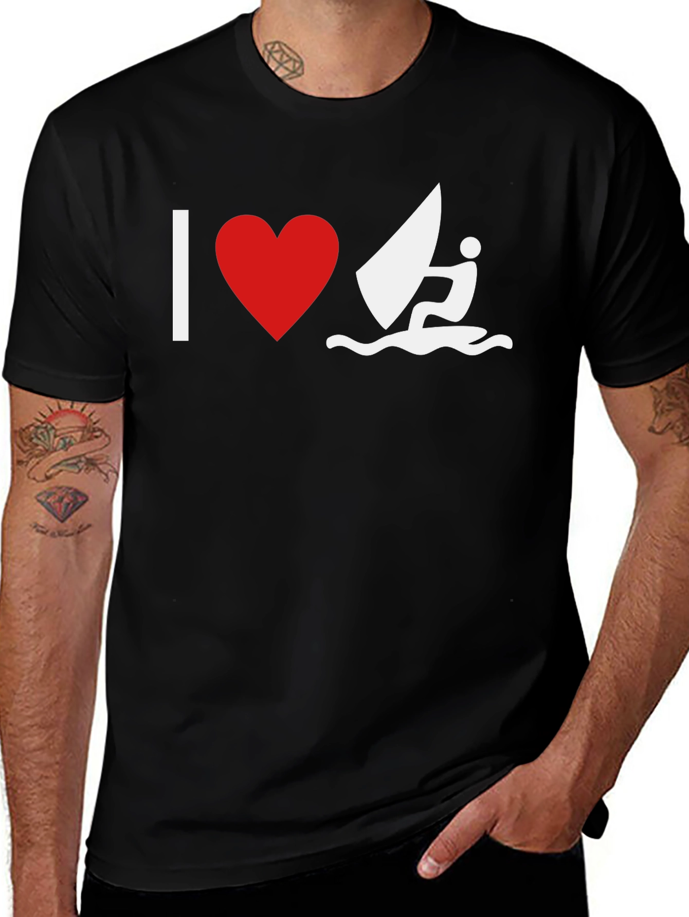 Variant 27 of I Heart Windsurfing T-Shirt - Black Graphic Tee