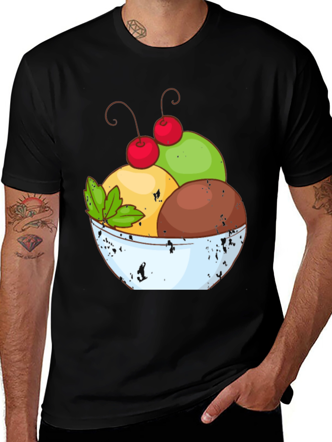 Variant 28 of Ice Cream Bowl Graphic Tee - Casual Black T-Shirt