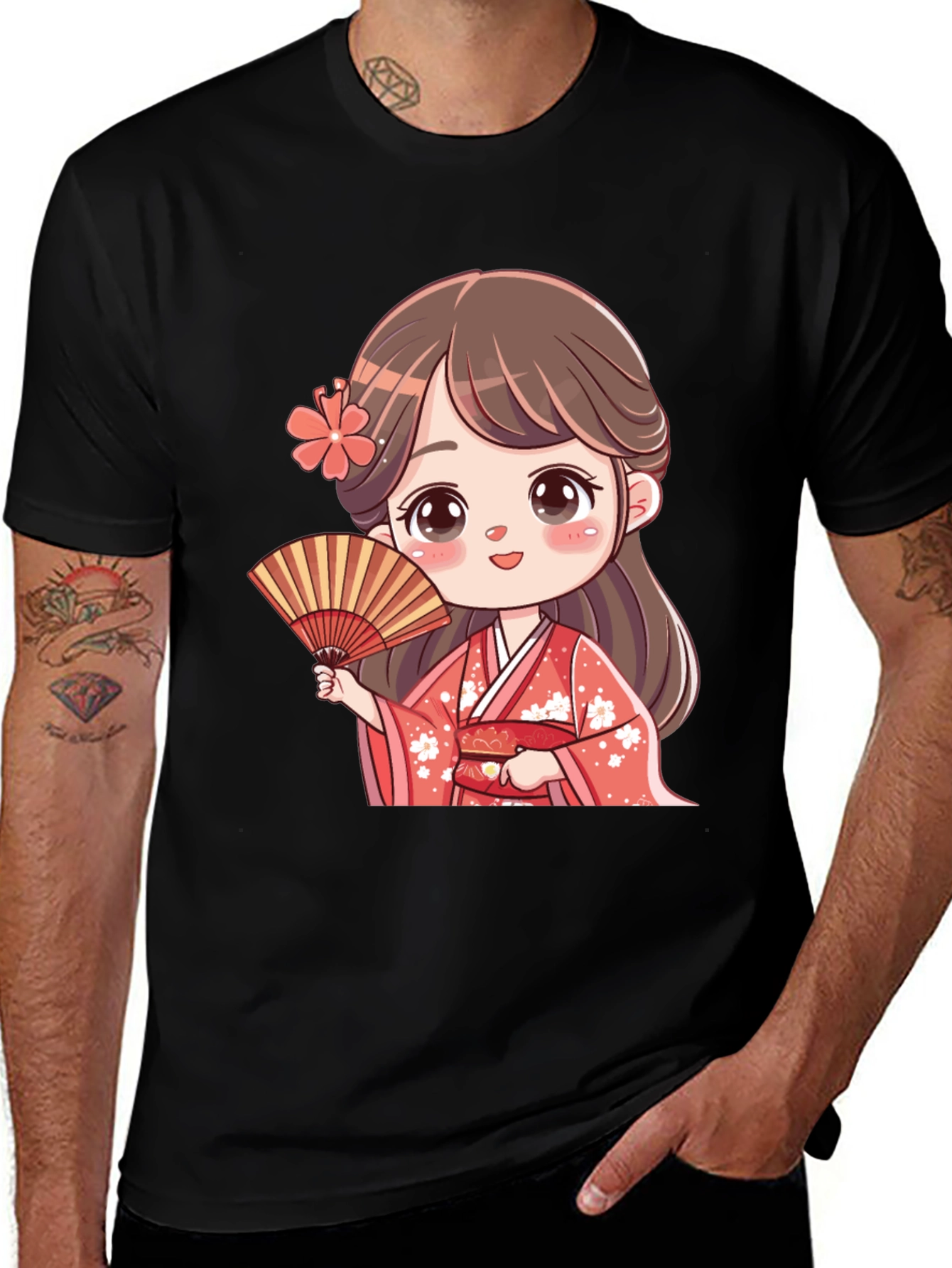 Variant 9 of Anime Girl Graphic Black T-Shirt